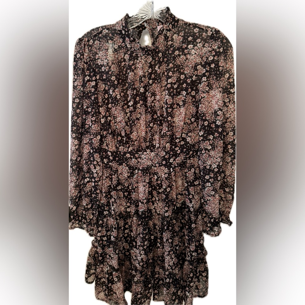 Women’s Pink Lily Found You Multi Floral Print Mock Neck Dress.